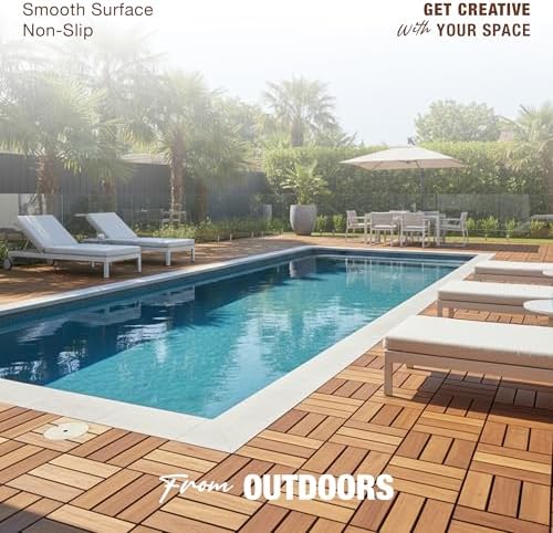 Acacia Wood Interlocking Deck Tiles, Patio & Backyard Tile, 12 in - Image 2