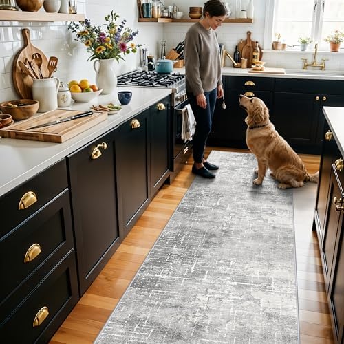 Washable 2x10 Kitchen Runner Rug: Abstract Farmhouse Bathroom Entryway Rug Soft by HYHAOYUNLAI