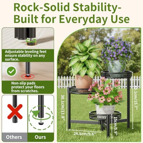 3 Tier Metal Plant Stand Indoor Outdoor, Corner Tall Plant Shelf - Image 3