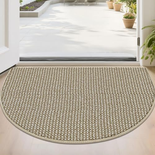 BEQHAUSE Dirt Trapper Door Mat 24" x 36" Half Circle Non Slip, Light Beige by BEQHAUSE