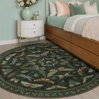 Dark Green Insect 6ft Round Washable Area Rug - Image 3