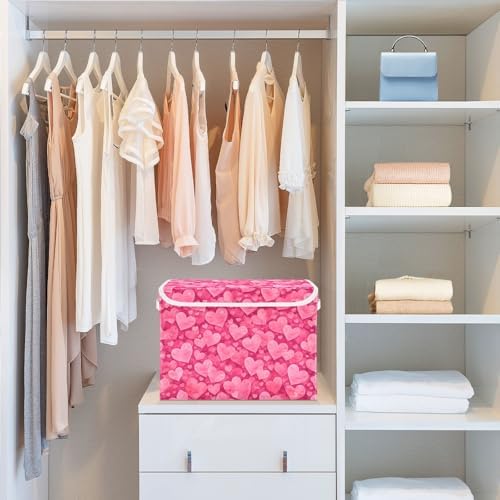 Bolaz Storage Bins with Lids and Handles, Valentines Day Pink Hearts Storage - Image 5