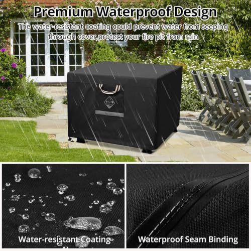 QH.HOME Fire Pit Cover Square 32", 600D Heavy Duty Fabric 100% Waterproof - Image 5