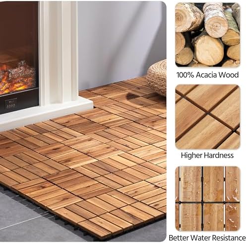 Yaheetech 108PCS Acacia Interlocking Deck Tiles Outdoor Patio Flooring - Image 4