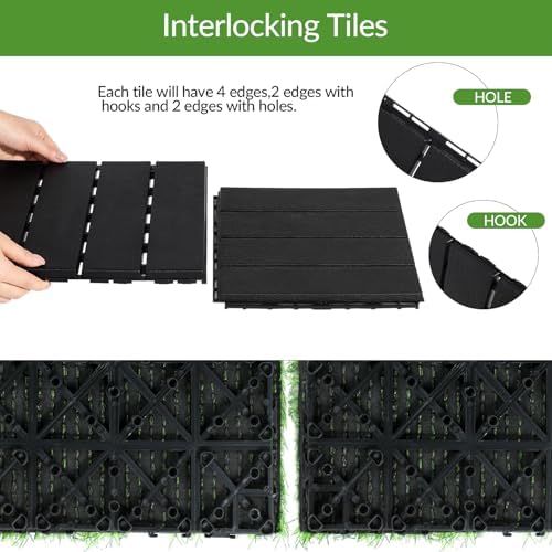 Treela 48 Pcs 12"x12" Plastic Interlocking Deck Tiles and Artificial Grass - Image 3