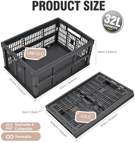 HUUSMOT 2-Pack Collapsible Plastic Storage Baskets, Dark Grey - Image 3