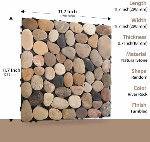 River Rock Pebble Tile, Natural Stone Deck Paver Tile, 4 Sheets - Image 3