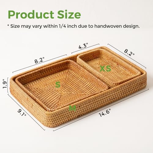 Rattan Serving Tray, Rectangle Wicker Storage Basket Set of 3 - Image 6