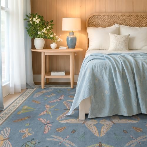 Washable Living Room Rug 8x10, Dusty Blue Area Rugs - Image 3