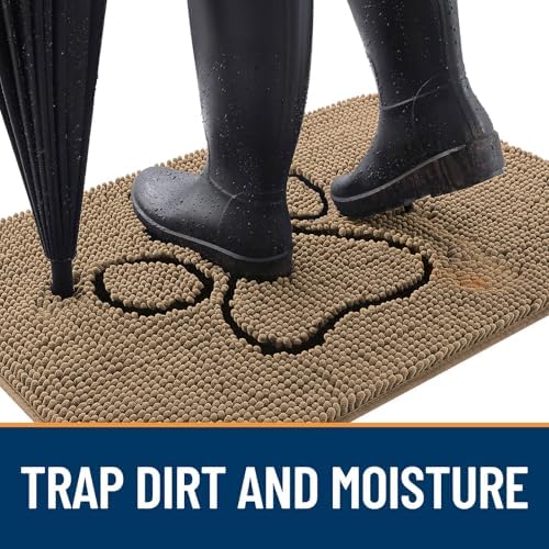 OLANLY Dog Door Mat for Muddy Paws 40x32, Paw Print Design Chenille Mud Mat - Image 2