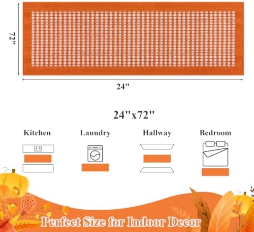 Ileading Fall Hallway Runner Rug Washable Orange Autumn Kitchen Mat 2x6 ft - Image 2