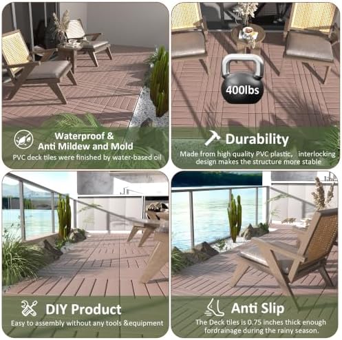 44 Pack Interlocking Deck Tiles, Plastic Patio Flooring（Texture） - Image 3