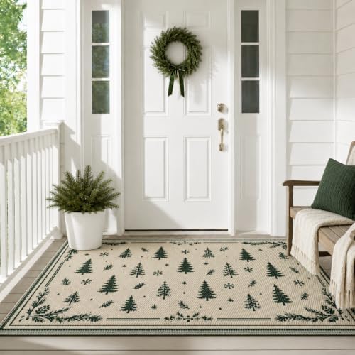 3x5 Ft Pine Tree Christmas Reversible Plastic Straw Outdoor Rug by Unknown