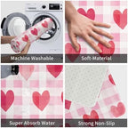 Rectangular Grid of Red Hearts Home Non Slip Mat, Vibrant Colors, Personalized - Image 5