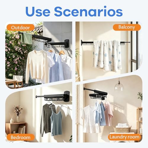 Foldable Wall Mounted Laundry Drying Rack, 3 Fold Retractable Clothes Drying - Image 7