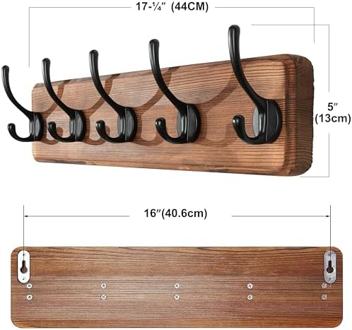SKOLOO Rustic Coat Rack Wall Mount, 5 Hooks, 17 Inch, Solid Wood - Image 6