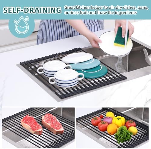 Ohuhu Roll Up Dish Racks, 16.5" L x 13" W Over The Sink Dish Drainer Drying - Image 3