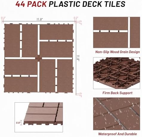 44 Pack Plastic Interlocking Patio Deck Tiles Waterproof All Weather - Image 2