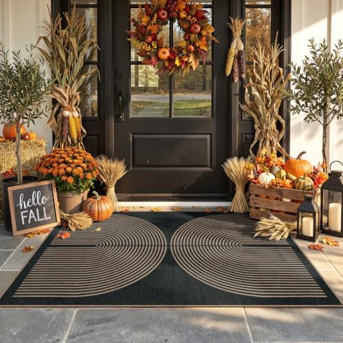 Lahome Modern Rainbow Easy Jute Outdoor Patio Rug, 3x5 Black Office Rug - Image 2
