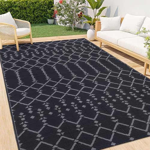 Smiry Outdoor Rug 5x8 ft Waterproof Reversible Boho Mat, Dark Grey by Smiry