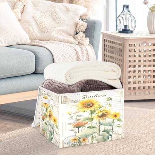 Bolaz Storage Bins with Lids and Handles, Sunflower Stamp Storage Box Basket - Image 5