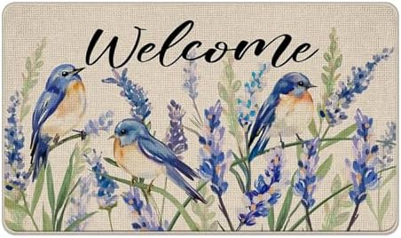 Welcome Spring Summer Bluebirds Decorative Front Door Mat by Livcoz