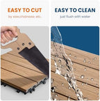 9PCS Teak 12"x12" WPC Composite Deck Tiles, Snap Together Interlocking Flooring - Image 4
