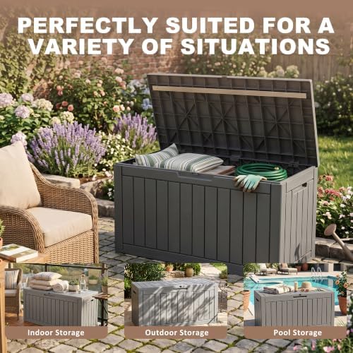 110 Gallon Deck Box, Lockable Waterproof Resin Outdoor Storage Box, - Image 7
