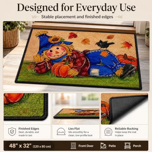 Fall Scarecrow Decorative Front Door Mat, Autumn Pumpkin Crow - Image 6