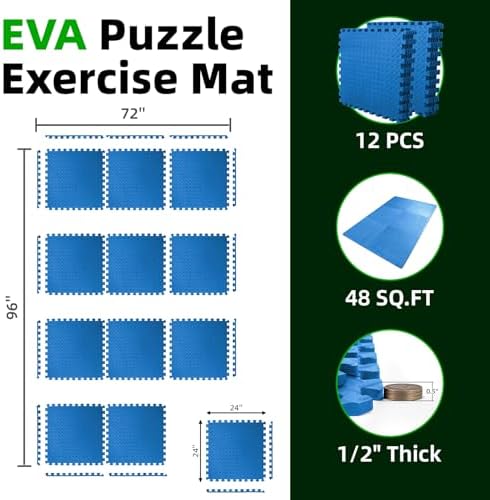 Art3d 12-Pack 24"x24" EVA Interlocking Exercise Mats, 48 Sq.Ft - Image 2