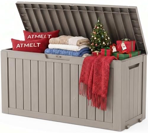 Outdoor Storage Box, Waterproof 120 Gallon Resin Deck Box by ATMELT