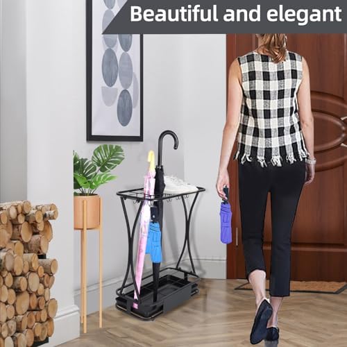 18 Slot Umbrella Stand with 10 Hooks – Heavy Duty Metal Indoor Umbrella Rack - Image 4