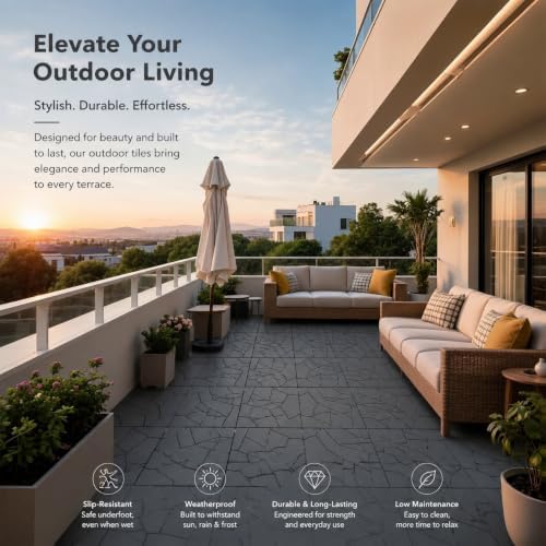 Interlocking Decking 16 Pack Plastic 12"x12" Deck Tiles Outdoor Dark Gray E - Image 3