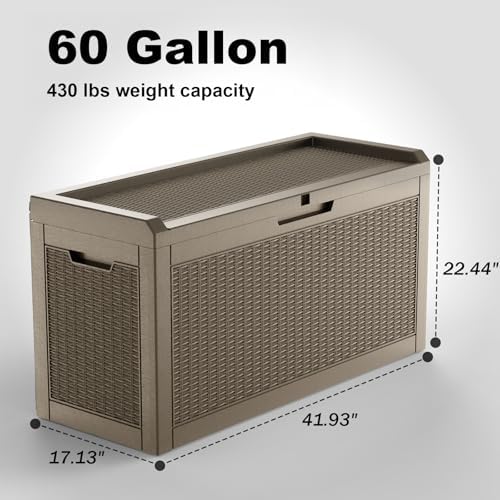 60 Gal Outdoor Storage Box Waterproof Lockable Deck Box Grey - Image 4