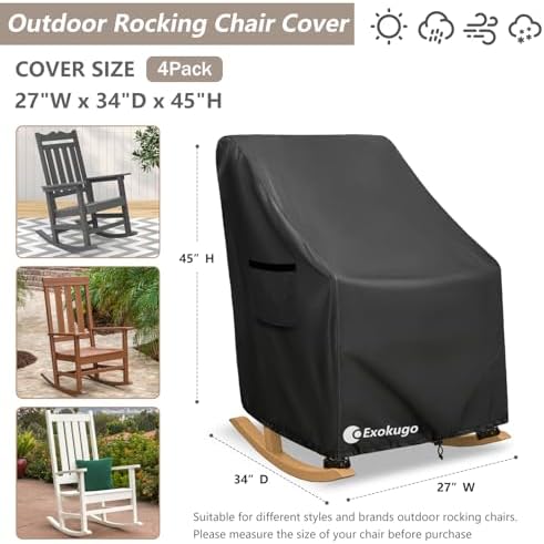 Outdoor Rocking Chair Covers 4 Pack 600D Heavy Duty Waterproof - Image 2