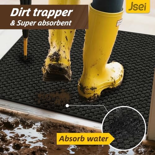 JSEI Dirt Trapper Door Mat 24"x36", Non-Slip Entryway Rugs, Dark Grey - Image 3