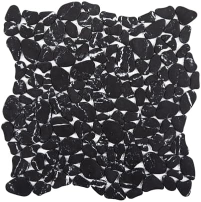 Pebble Tile, Pebble Tiles for Shower Floor Kitchen Backsplash Bathroom Black by Soulscrafts
