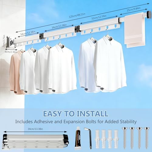 Clothes Drying Rack Wall Mounted, 3-Fold Space-Saving Drying Rack Clothing - Image 2