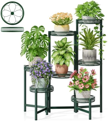 7 Tier Metal Corner Plant Stand Indoor Outdoor, Folding Tall Plant Rack by Unknown