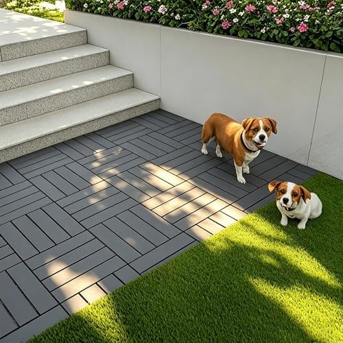 44 Pack Plastic Interlocking Deck Tiles, Dark Gray - Image 5