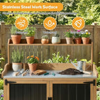 PetsCosset Potting Bench with Storage, Mobile Outdoor Cabinet with Wheels - Image 4