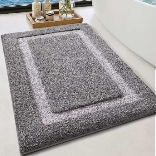 Color&Geometry Gray Bathroom Rugs 30x20, Extra Soft Absorbent Microfiber Bath - Image 2