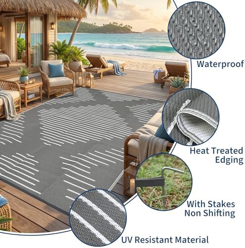 Garvee Waterproof Outdoor 9x12 Plastic Reversible Rug - Image 4