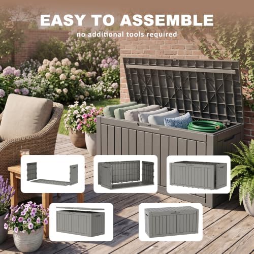 110 Gallon Deck Box, Lockable Waterproof Resin Outdoor Storage Box, - Image 6