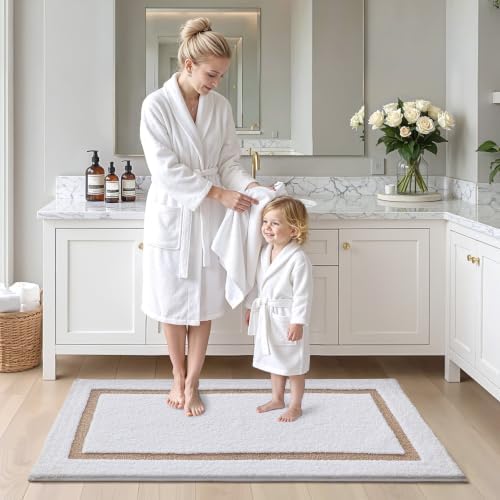 Color&Geometry White Bathroom Rugs 43x24, Extra Soft Absorbent Microfiber Bath - Image 2