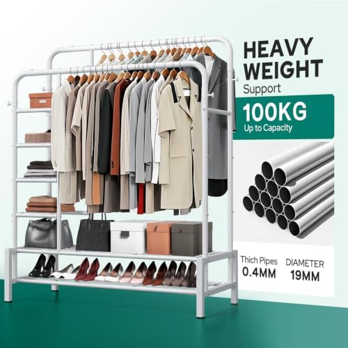 Clothes Rack with Shelves, Double Rods Clothing Rack - Image 2