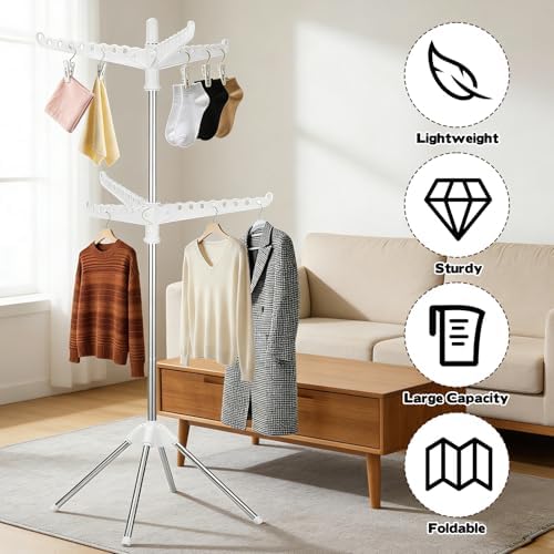 2-Layer Rotatable & Foldable Clothes Drying Rack 75" Stainless Steel Laundry - Image 5