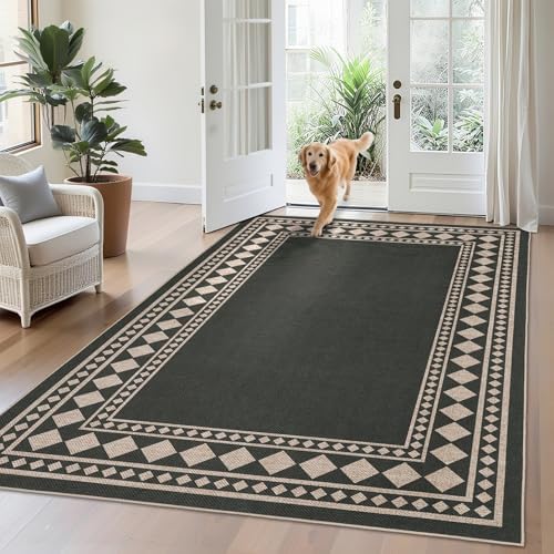 GarveeHome Solid Bordered Easy Jute Rug 5x7 Washable Jute Rugs by GarveeHome