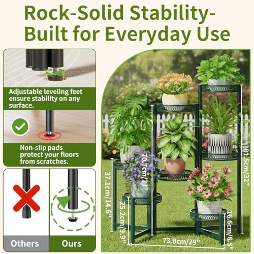 7 Tier Metal Corner Plant Stand Indoor Outdoor, Folding Tall Plant Rack - Image 3