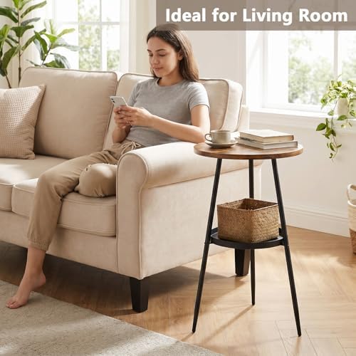 Side Table 2-Tier Round End Table Indoor Small Side Table Industrial Accent - Image 3
